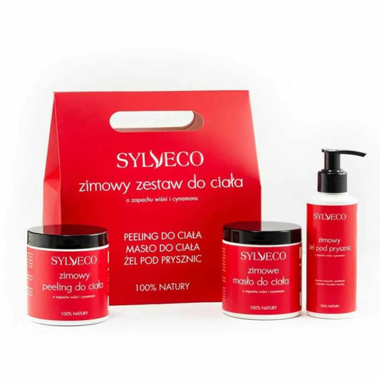 Zestaw Zimowy CZERWONY o Zapachu Wiśni i Cynamonu (Peeling do Ciała 265 g, Masło do Ciała 250 ml, Żel Pod Prysznic 150 ml)- SYLVECO